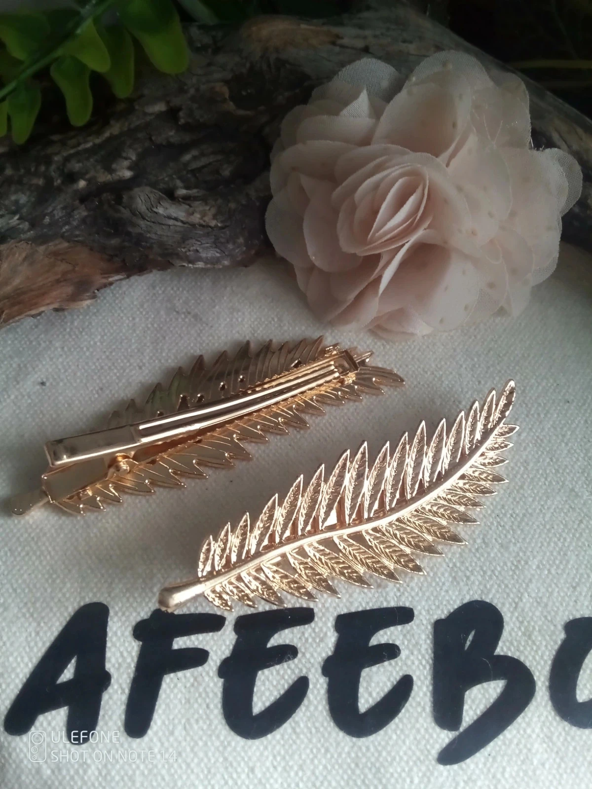 2 barrettes bohèmes feuilles dorées